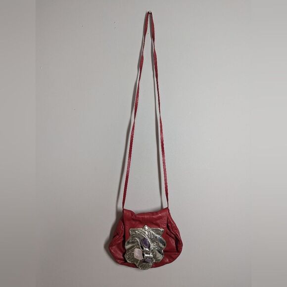 Vintage Copa Creation Red Leather Handbag with Amethyst & Rose Quartz – Carvalhu - Picture 2 of 8